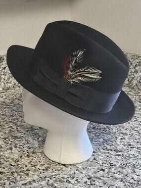 Vintage Chapeau Flechet Fedora Hat Black Genuine Fur Felt Hat Size 6 7/8